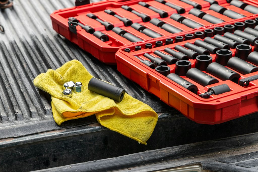 Hand tools on a tool box